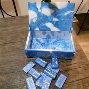 Blue and White Marble Domino Set With Custom Matching Box. I Provide Any Color